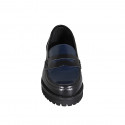 Woman's mocassin in black and blue brush-off leather heel 3 - Available sizes:  32, 33, 43, 44