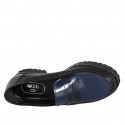 Woman's mocassin in black and blue brush-off leather heel 3 - Available sizes:  32, 33, 43, 44