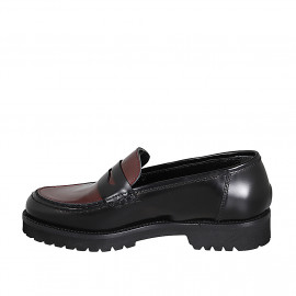 Mocassin pour femmes en cuir brossé noir et bordeaux talon 3 - Pointures disponibles:  32, 33, 42, 43, 45 2