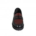 Mocassino da donna in pelle abrasivata nera e bordeaux tacco 3 - Misure disponibili: 32, 33, 42, 43, 45