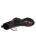 Woman's laced ankle boot with zipper and double buckle in maroon brush-off leather heel 3 - Available sizes:  43, 44