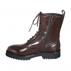 Bottines pour femmes à lacets avec fermeture éclair et velcro en cuir marron talon 3 - Pointures disponibles:  32, 33, 43, 44 2
