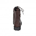 Woman's laced ankle boot with zipper and velcro straps in brown leather heel 3 - Available sizes:  32, 33, 43, 44