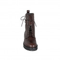 Stivaletto stringato da donna con cerniera e velcro in pelle marrone tacco 3 - Misure disponibili: 32, 33, 43, 44