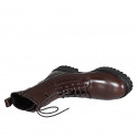 Stivaletto stringato da donna con cerniera e velcro in pelle marrone tacco 3 - Misure disponibili: 32, 33, 43, 44