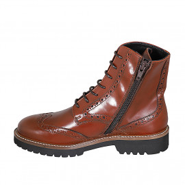 Bottines pour femmes avec lacets, fermeture éclair et bout golf en cuir cognac talon 3 - Pointures disponibles:  32, 43, 44 2