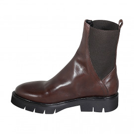 Botines con elasticos para mujer en piel marron tacon 3 - Tallas disponibles:  44, 45 2