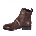 Botin para mujer en piel lisa marron con cremallera tacon 3 - Tallas disponibles:  32, 35, 44