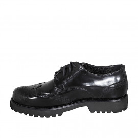 Woman's laced derby shoe with Brogue pattern in black brush-off leather heel 3 - Available sizes:  33 2