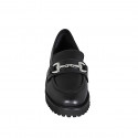 Mocassino con accessorio da donna in pelle nera con tacco 3 - Misure disponibili: 32, 33