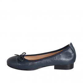 Ballerina da donna con puntale e fiocco in pelle blu tacco 2 - Misure disponibili: 32 2