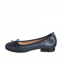 Woman's ballerina shoe with captoe and bow in blue leather heel 2 - Available sizes:  32