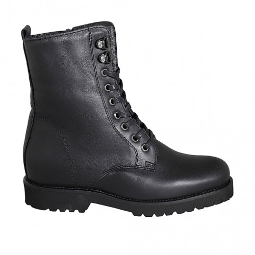 Bottines pour femmes à lacets en cuir noir avec fermeture éclair talon 3 - Pointures disponibles:  33, 35