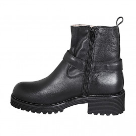 Woman's ankle boot in black leather with zipper and buckle heel 5 - Available sizes:  33, 42, 43, 45 2
