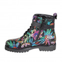 Woman's laced ankle boot with zipper and buckle in black and multicolored printed leather heel 5 - Available sizes:  42