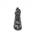 Woman's laced ankle boot with zipper and buckle in black and multicolored printed leather heel 5 - Available sizes:  42