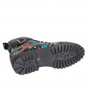 Bottines pour femmes avec lacets et fermeture éclair et boucle en cuir noir et imprimé multicouleur talon 5 - Pointures disponibles:  42