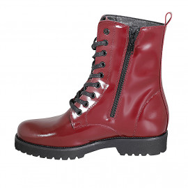 Woman's laced ankle boot with zipper in maroon patent leather heel 3 - Available sizes:  34, 42, 44 2