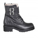 Botin para mujer con cordones, hebillas y cremallera en piel negra tacon 5 - Tallas disponibles:  33, 42, 45