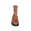 Bottines pour femmes avec double fermeture eclair en cuir cognac talon 3 - Pointures disponibles:  32, 33, 42, 43, 44, 45
