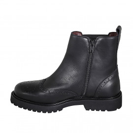 Bottines pour femmes avec elastiques, bout Brogue et fermeture éclair en cuir noir talon 3 - Pointures disponibles:  33 2