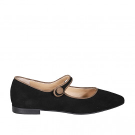 Woman's pointy Mary Jane with strap in black and taupe suede and heel 2 - Available sizes:  33, 35, 42, 43