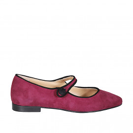 Mary Jane pointue pour femmes avec courroie en daim bordeaux et noir talon 2 - Pointures disponibles:  35, 43