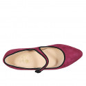 Woman's pointy toe Mary Jane with strap in maroon and black suede and heel 2 - Available sizes:  35, 43