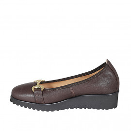 Woman's ballerina with accessory in brown leather wedge heel 4 - Available sizes:  32, 44 2