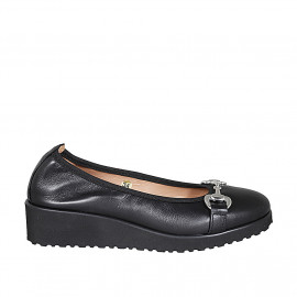 Ballerine avec accessoire pour femmes en cuir noir talon compensé 4 - Pointures disponibles:  32, 42