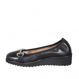 Ballerine avec accessoire pour femmes en cuir noir talon compensé 4 - Pointures disponibles:  32, 42 2