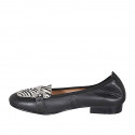 Woman's loafer shoe with accessory in black leather and striped black and white haircalf heel 2 - Available sizes:  32, 33, 42, 43