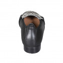 Woman's loafer shoe with accessory in black leather and striped black and white haircalf heel 2 - Available sizes:  32, 33, 42, 43
