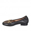 Woman's loafer shoe with accessory in black leather and striped cognac brown and black haircalf heel 2 - Available sizes:  32