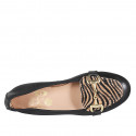 Woman's loafer shoe with accessory in black leather and striped cognac brown and black haircalf heel 2 - Available sizes:  32