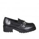 Woman's mocassin in black leather with accessory heel 5 - Available sizes:  45