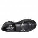 Woman's mocassin in black leather with accessory heel 5 - Available sizes:  45