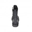 Botin para mujer con cremallera, tachuelas y cordones en piel mate negra tacon 3 - Tallas disponibles:  43, 44