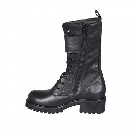 Bottes pour femmes avec lacets, boucles et fermeture éclair en cuir noir avec talon 5 - Pointures disponibles:  33 2