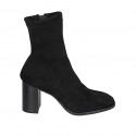Botines para mujer en gamuza y material elástico negro con cremallera tacon 8 - Tallas disponibles:  33, 44