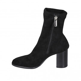 Woman's ankle boot in black elastic material and suede with zipper heel 8 - Available sizes:  33, 44 2