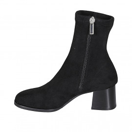 Woman's ankle boot in black elastic material and suede with zipper and heel 5 - Available sizes:  32, 33, 43 2