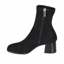 Botines para mujer en gamuza y material elástico negro con cremallera tacon 5 - Tallas disponibles:  32, 33, 43