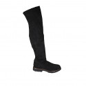 Botas a la rodilla para mujer en gamuza y material elastico negro con media cremallera tacon 3 - Tallas disponibles:  43, 45