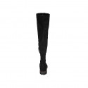 Woman's over-the-knee boot in black suede and elastic material with half zipper heel 3 - Available sizes:  43, 45