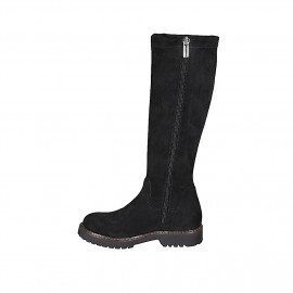 Woman's knee-high boot in black suede and elastic material with zipper heel 3 - Available sizes:  32 2