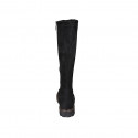 Botas a la rodilla para mujer en gamuza y material elastico negro con cremallera tacon 3 - Tallas disponibles:  32