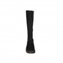 Botas a la rodilla para mujer en gamuza y material elastico negro con cremallera tacon 3 - Tallas disponibles:  32