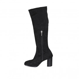 Bota para mujer en material elastico y gamuza negra con media cremallera tacon 8 - Tallas disponibles:  32, 33, 42, 43, 44 2