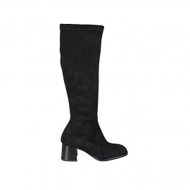 Bota para mujer con media cremallera en material elastico y gamuza negra tacon 5 - Tallas disponibles:  33, 34, 42, 44